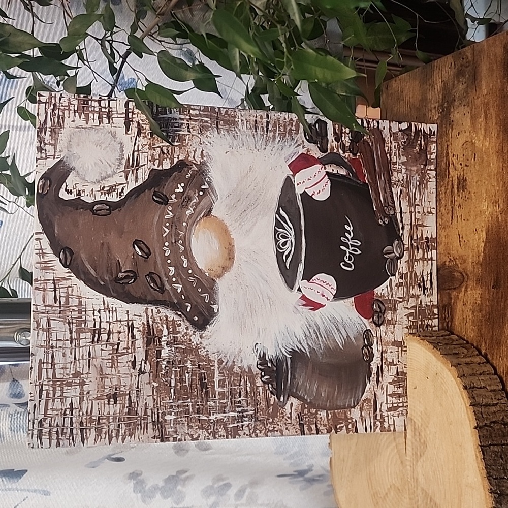 Acrylic Gnome Coffee Painting 11"x14